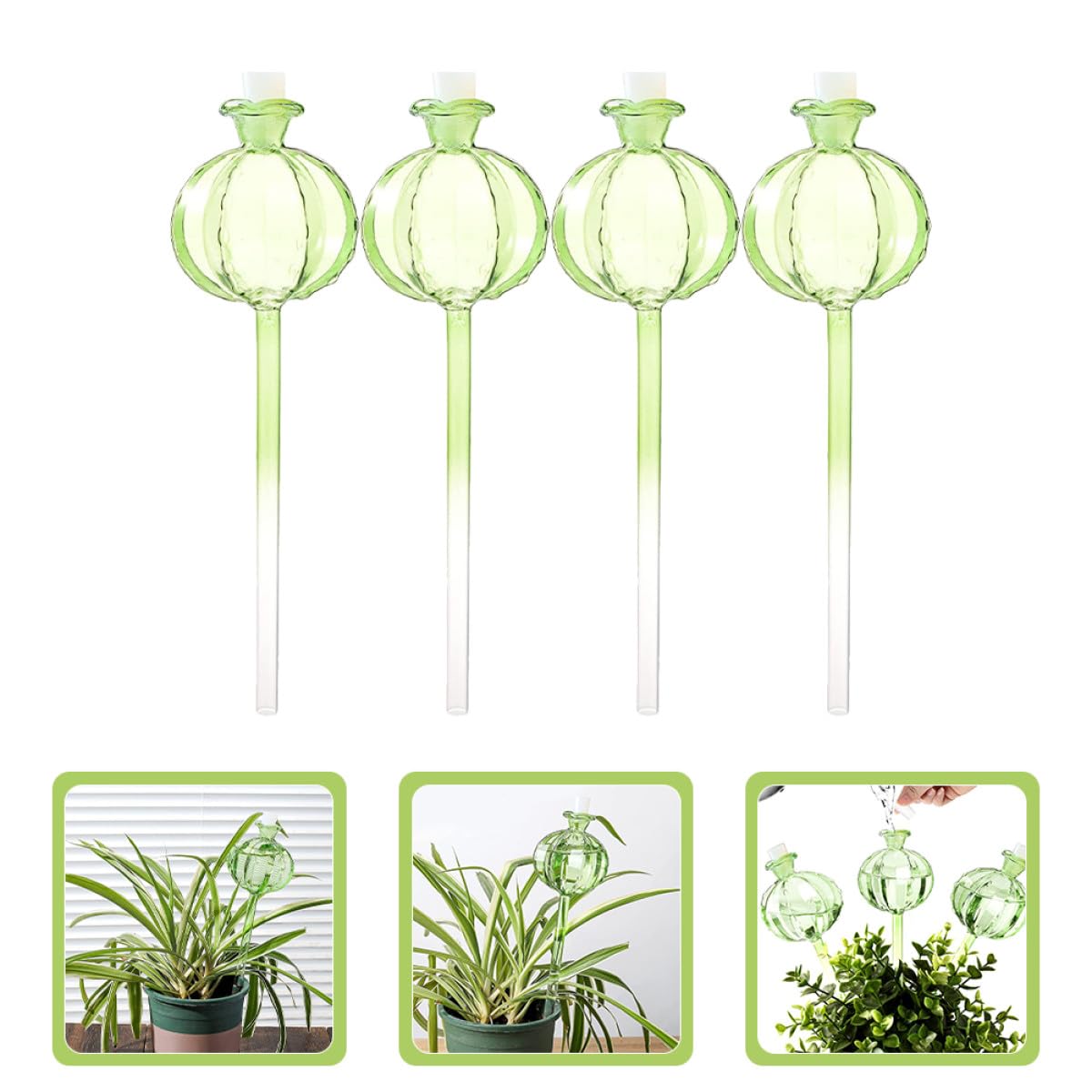 Lot de 4 Globes D'arrosage Automatique en Verre Transparent Forme Cactus pour Plantes et Fleurs, Système D'arrosage pour Jardinage à Domicile et Pots