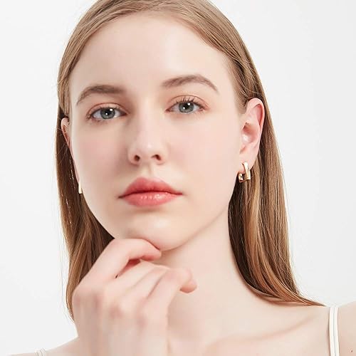 Miniatura 3 de Surrounded Forest Aretes de aro cuadrados chapados en oro amarillo chapado en oro rosa, aretes geométricos simples para mujeres y niñas, 1 pulgada