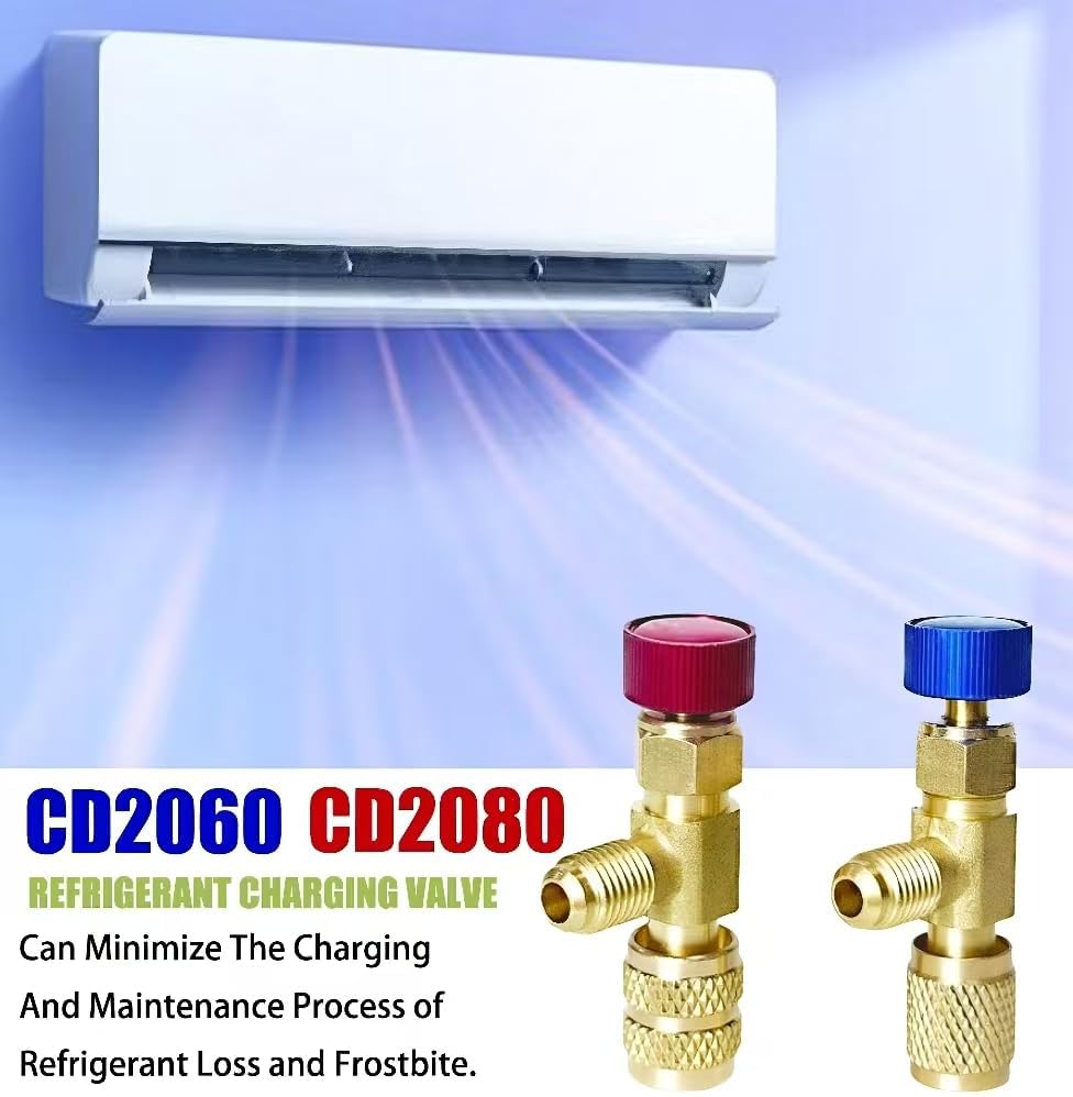 CD2060 CD2080 Refrigerant Charging Valve R22/R410,Hvac Core Depressor Tool for R12 R22 1/4" Male and Female,R410 1/4" and 5/16" Female，hvac valve core removal tool core depressor tool hvac