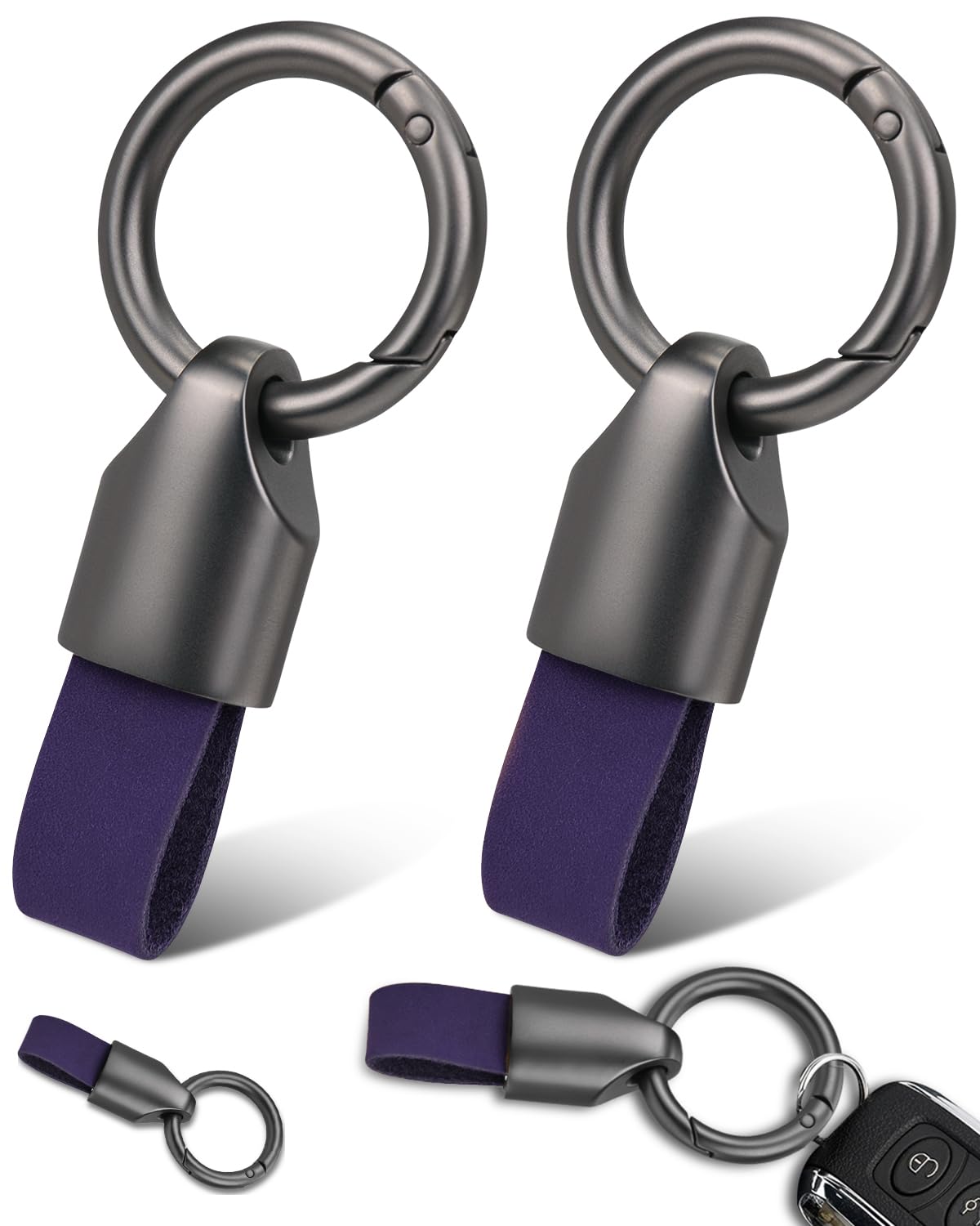 Whtawtaw 2 Pcs Keyring Keychain for Car Key Fob Holder, Zinc Alloy Buckle Small Leather Key Chain, Key Ring Fob Accessory