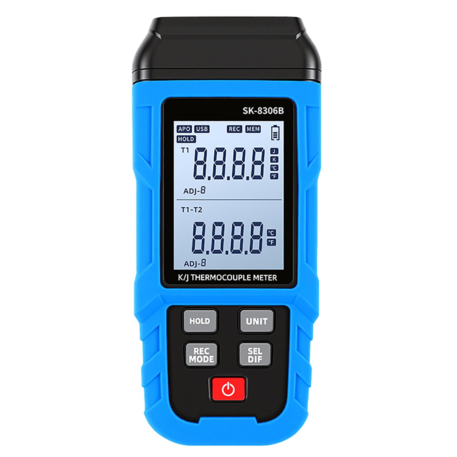 Eujgoov Termometro a Doppio Canale Termometro per Alte Temperature Digitale a Termocoppia con Archiviazione Dati 5999 USB Ricaricabile 60 Ore Uso Continuo per Misuratore (SK-8306B doppio canale)