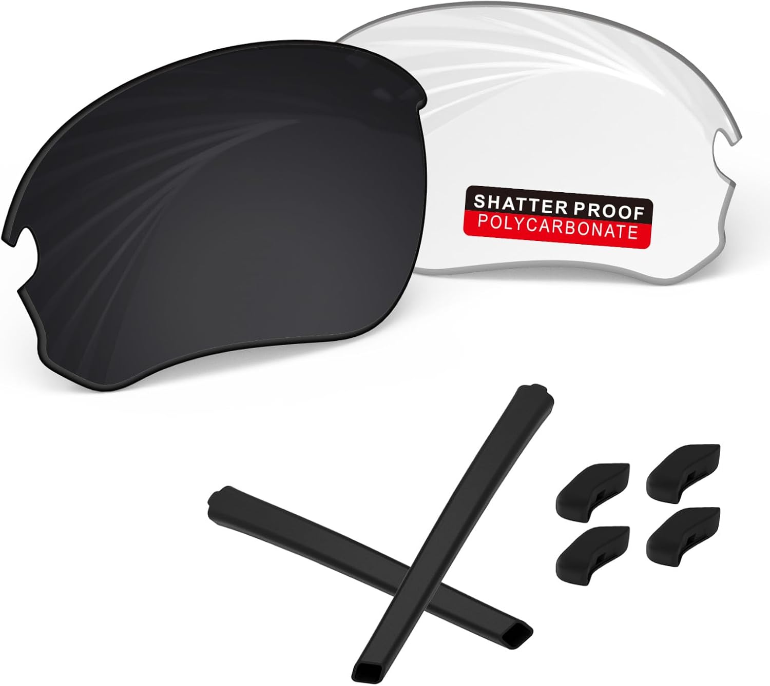 PRO+ Polycarbonate Replacement Lenses & Rubber Kits/Nose Pads for Oakley Flak Series Sunglasses