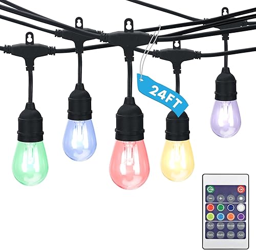 LUXRITE Tira de luces LED RGBW de 24 pies, control remoto, luces de café que cambian de color, resistente al agua de grado comercial, 12 bombillas