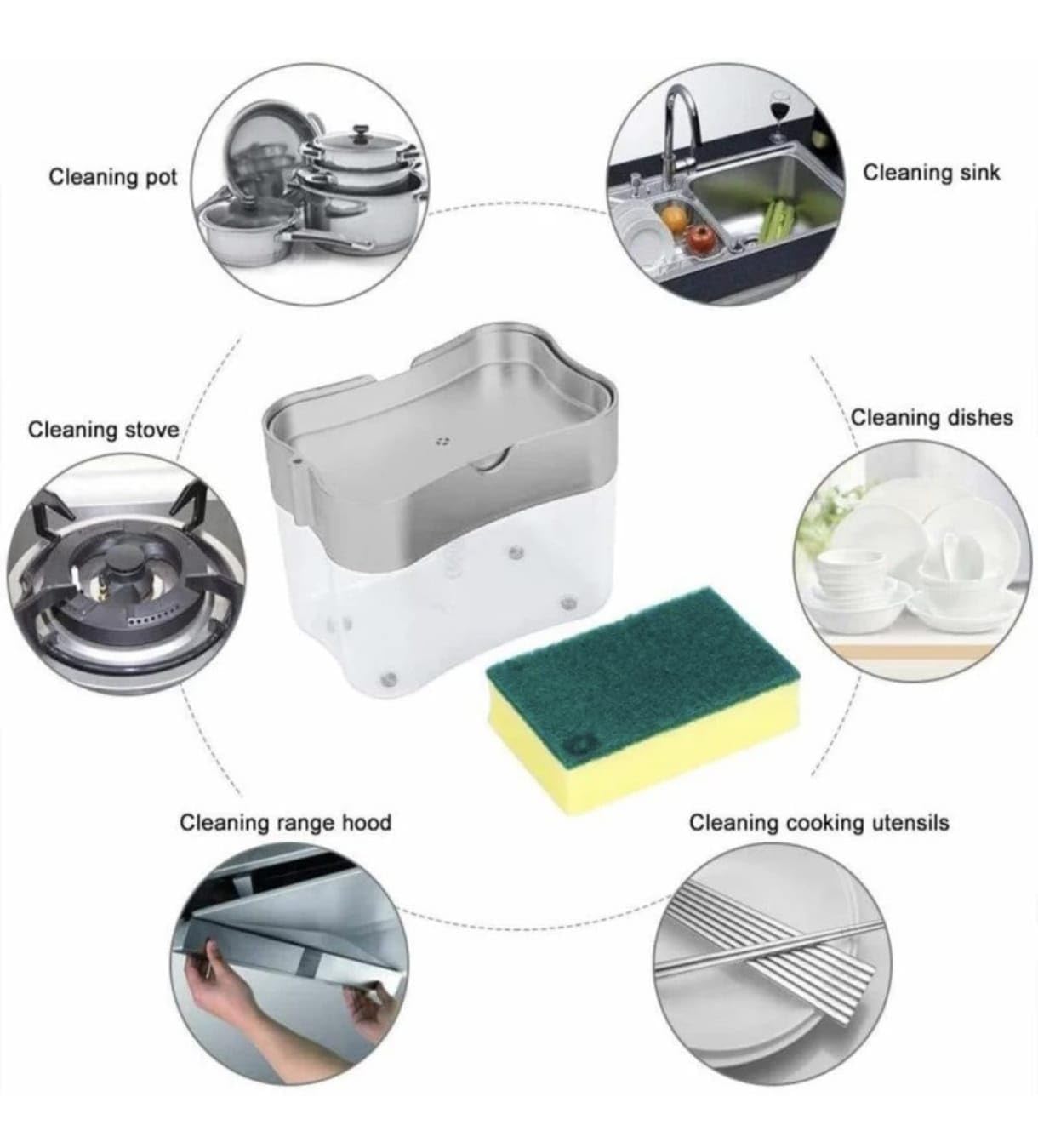 2 in 1 Soap Dispenser for Bathroom Accessories Dishwasher Liquid Holder Liquid Dispenser Pump 400 ML with Sponge Holder Kitchen Sink Accessories Items (Multi-Color) 4