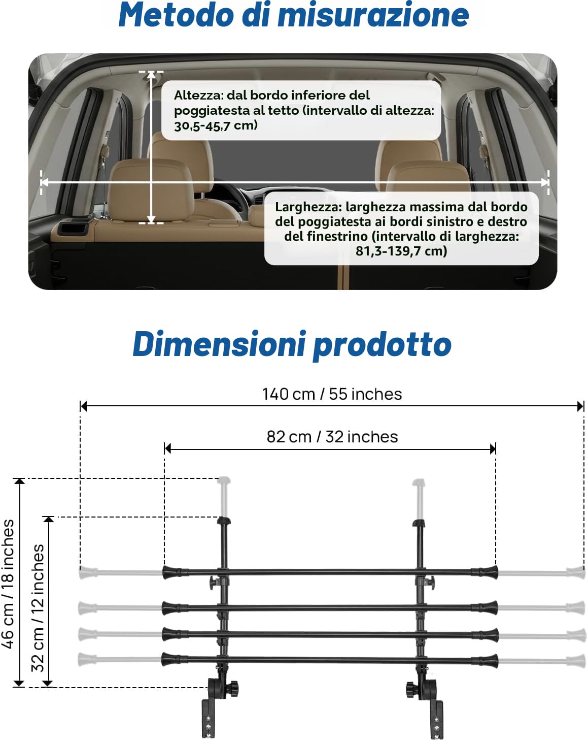 JOYTUTUS Divisori Auto per Cani, Barriere Cani per Veicoli, Griglia Protettiva Protezione per Cani per Auto Protezione per Cani in Alluminio Divisorio per Bagagli Griglia Universale per Bagagliaio