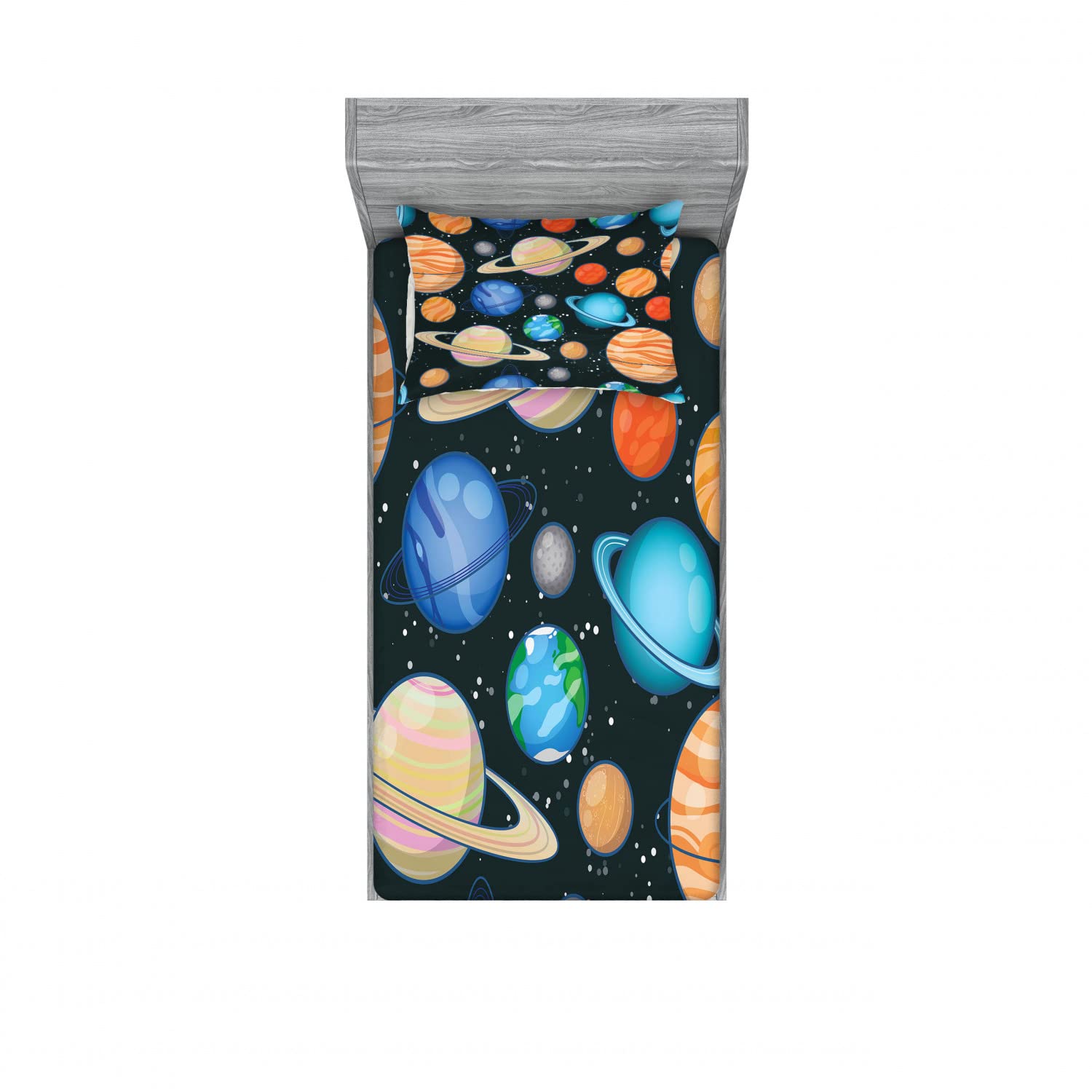 Ambesonne Galaxy 2 Pack Fitted Sheet & Pillow Sham Set, Galaxy Space Art Solar, 4 Pcs Bedding Decor, Package Contains 2 Twin Size Fitted Sheets & 2 Pillow Covers, Salmon