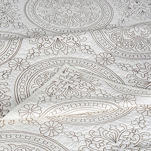 Elegant Life Home 100% Cotton Reversible Medallion Embroidered Bedding Solid Quilt Bedspread Oversized King 108’’ X 95’’ Ivory #TOP7