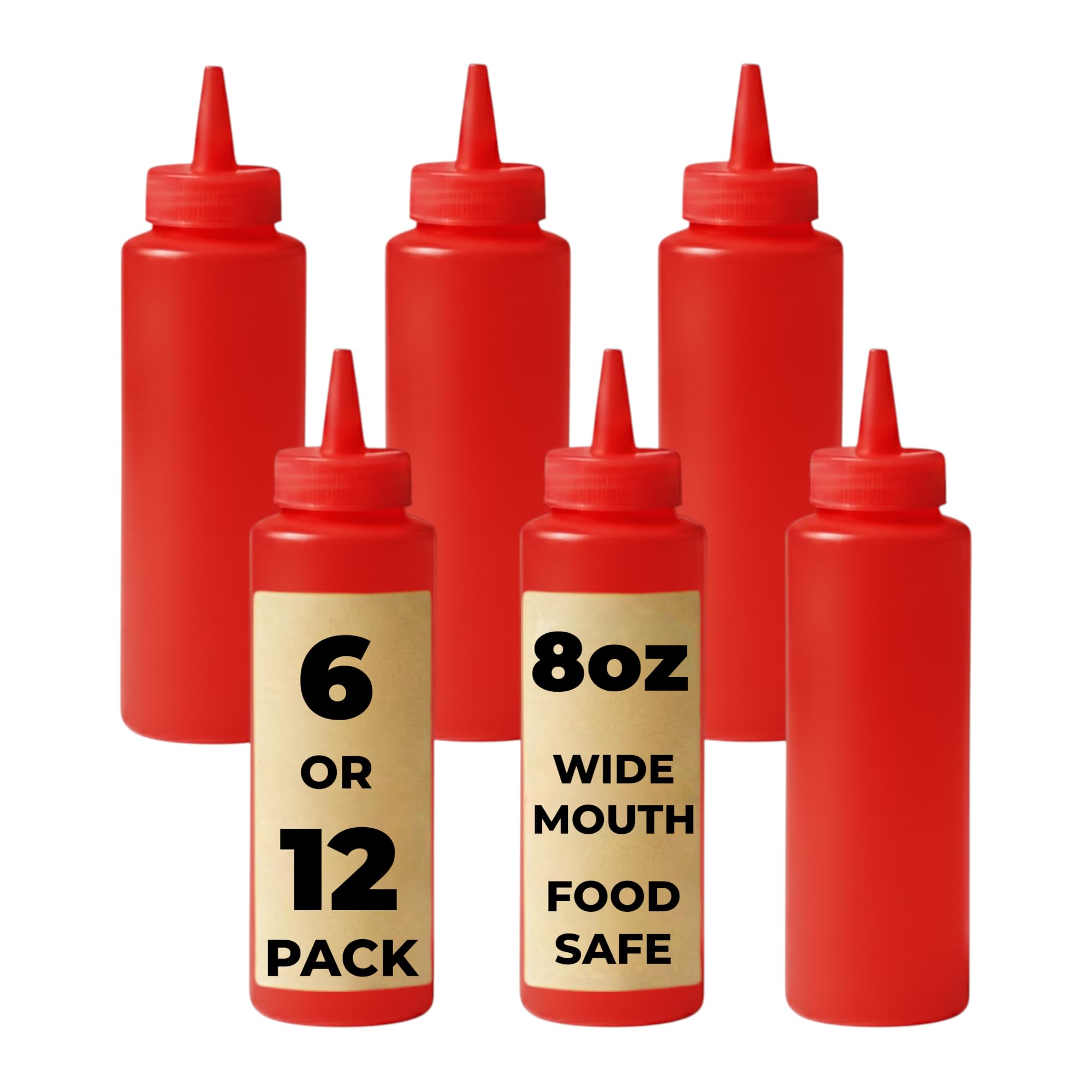 Chabrias Ltd Red 12 Pack 250Ml Squeeze Bottle - 8Oz - Premium Bpa-Free Soft Plastic Condiment Bottle Dispensing Ketchup For Sauces, Dressings, Oils, Icing, Crafts, Workshop (250Ml, 12)