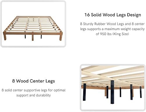 Miniatura 8 de HomSof Cama de plataforma de madera maciza tamaño King, no necesita somier, soporte de listones de madera fuerte, fácil montaje