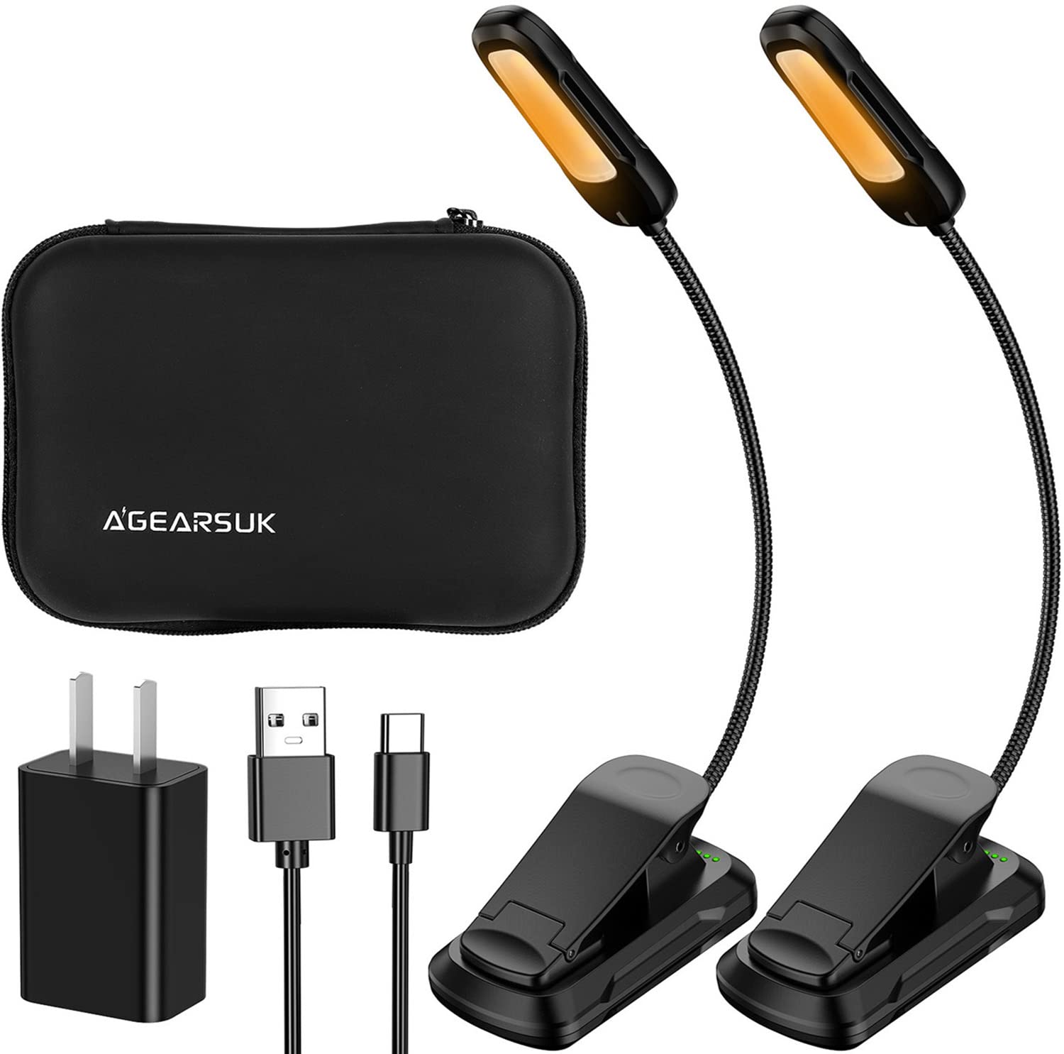 Photo 1 of Book Light for Reading in Bed, USB-C Rechargeable Clip on Reading Light with Adapter & Travel Case, 800 mAh & Up to 90Hrs, 3 Colors & 3 Brightness, Eye Care Perfect for Avid Reader (2 Pack Black)