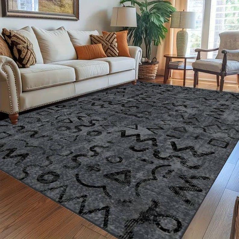 Tapis antidérapant et lavable à motif géométrique abstrait moderne pour salon et couloir