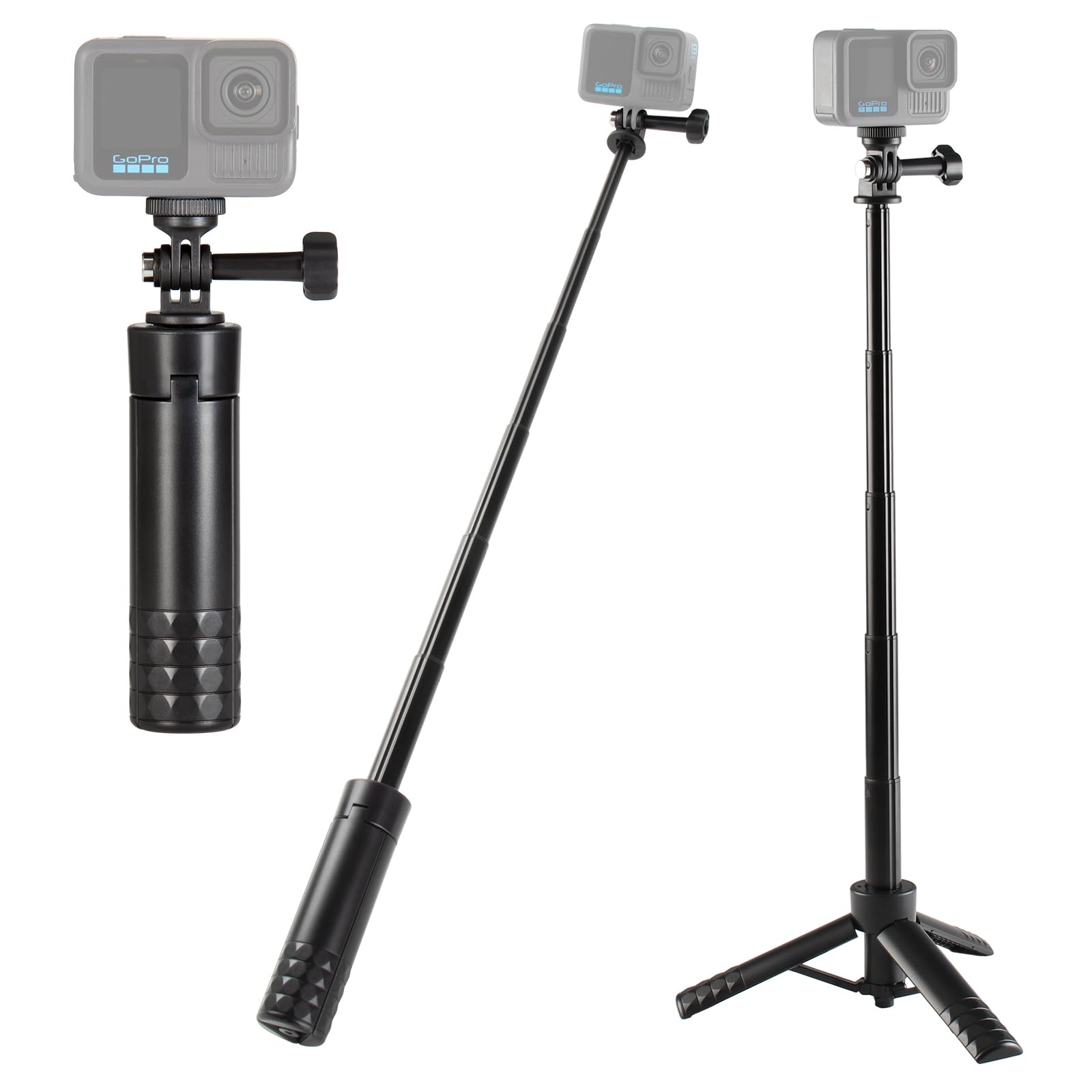 HSU Tripod Stand + Selfie Stick Pole - Waterproof Hand Grip for GoPro Here 13 12 11 Insta360 X5, X4, X3, X2, AKASO DJI Osmo Action Camera Extension Monopod Accessories-image-33