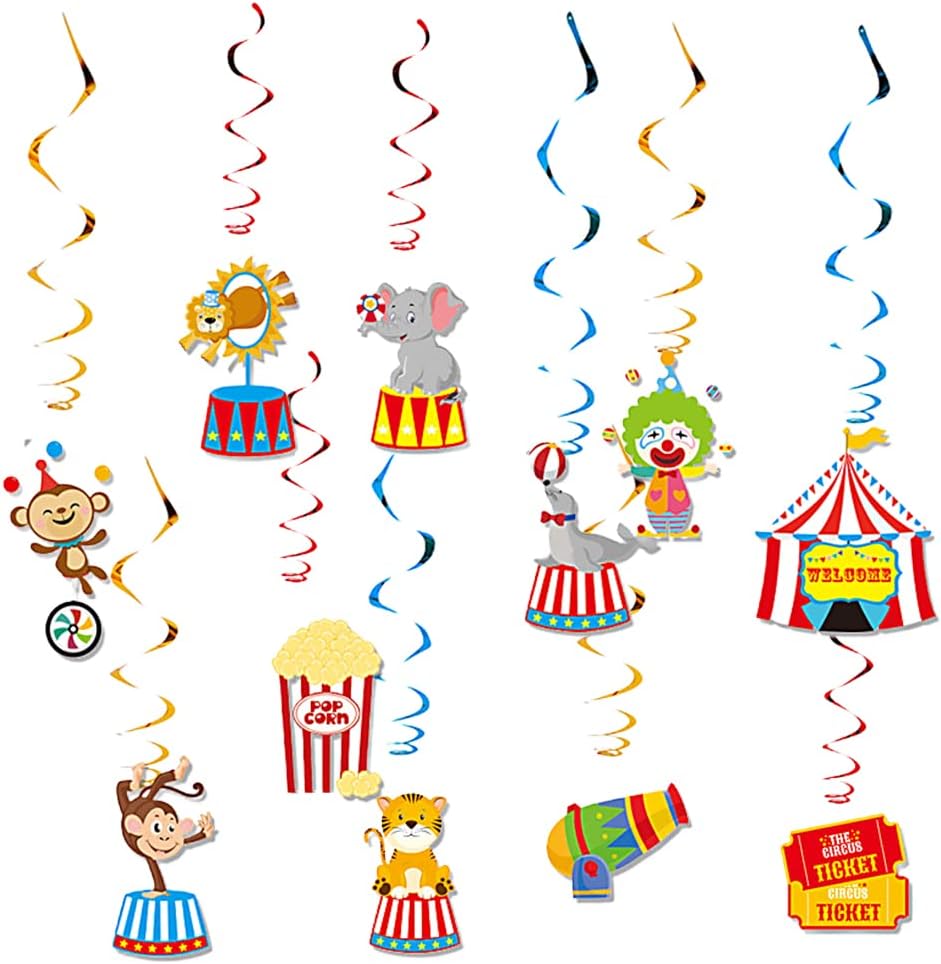 Carnival Hanging Swirl Decorations 22Pcs Colorful Circus Animal Party Supplies Carnival Foil Swirls Carnival Baby Shower Decor Circus Streamers for Kids Circus Birthday Baby Shower Party Favors