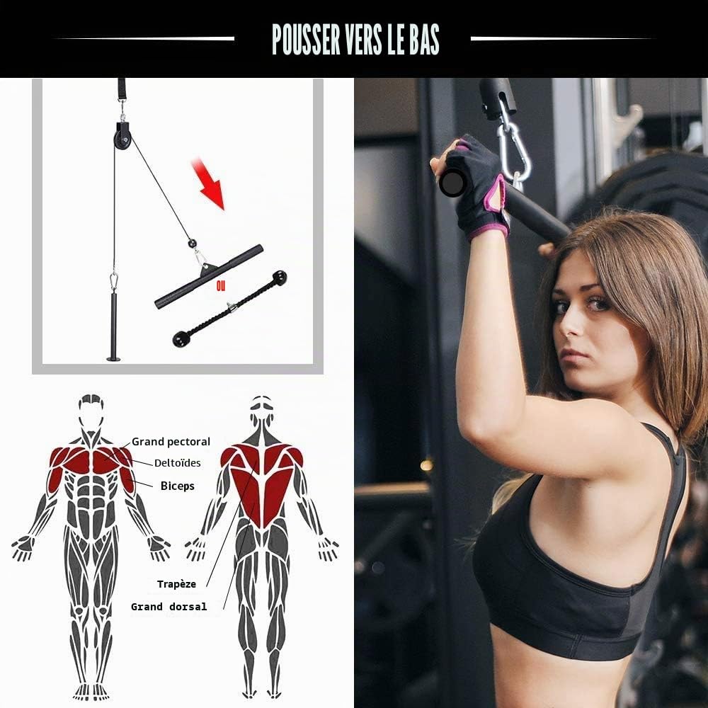 Cable Poulie Musculation,Morwealth Poignet Musculation des Bras avec Corde pour Triceps et Barre de Traction pour Boucles de Biceps, Extensions de Triceps, Avant Bras Exercice