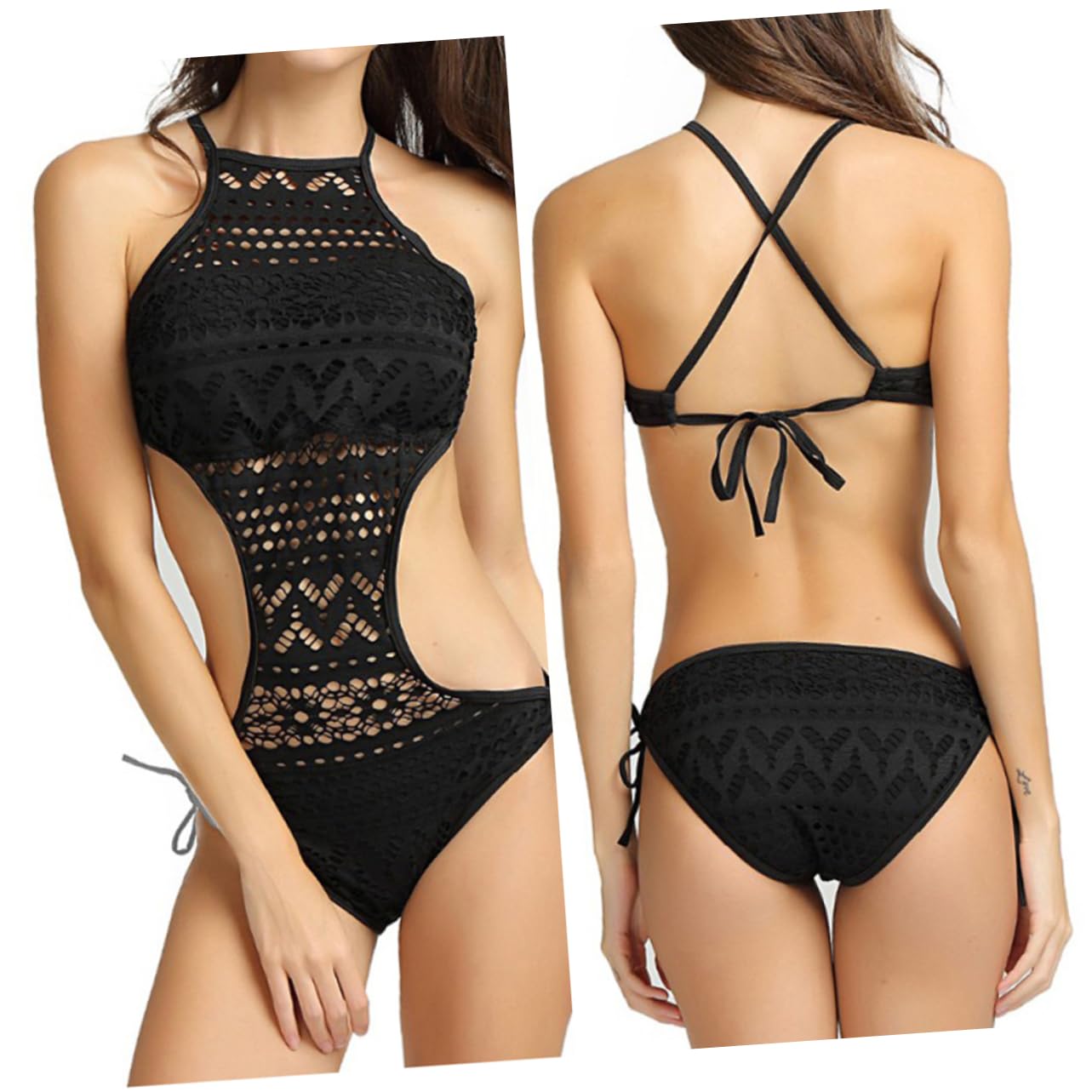 SOIMISS 3 Piezas Pieza Body Hueco De Encaje Empujar hacia Arriba El Traje De Baño Trajes De Baño Traje De Baño De Mujer Traje De Baño Biquini Traje De Baño De Las Mujeres Bikini Black