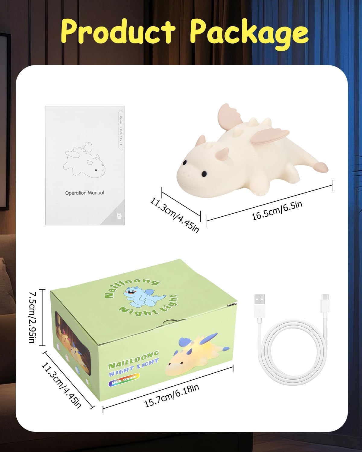 Luz Nocturna Infantil, Luz Nocturna Infantil Control Táctil, 3 Ajustes Regulables, 7 Colores Cambiantes, Recargable Lampara Bebe Noche para Habitación los Niños