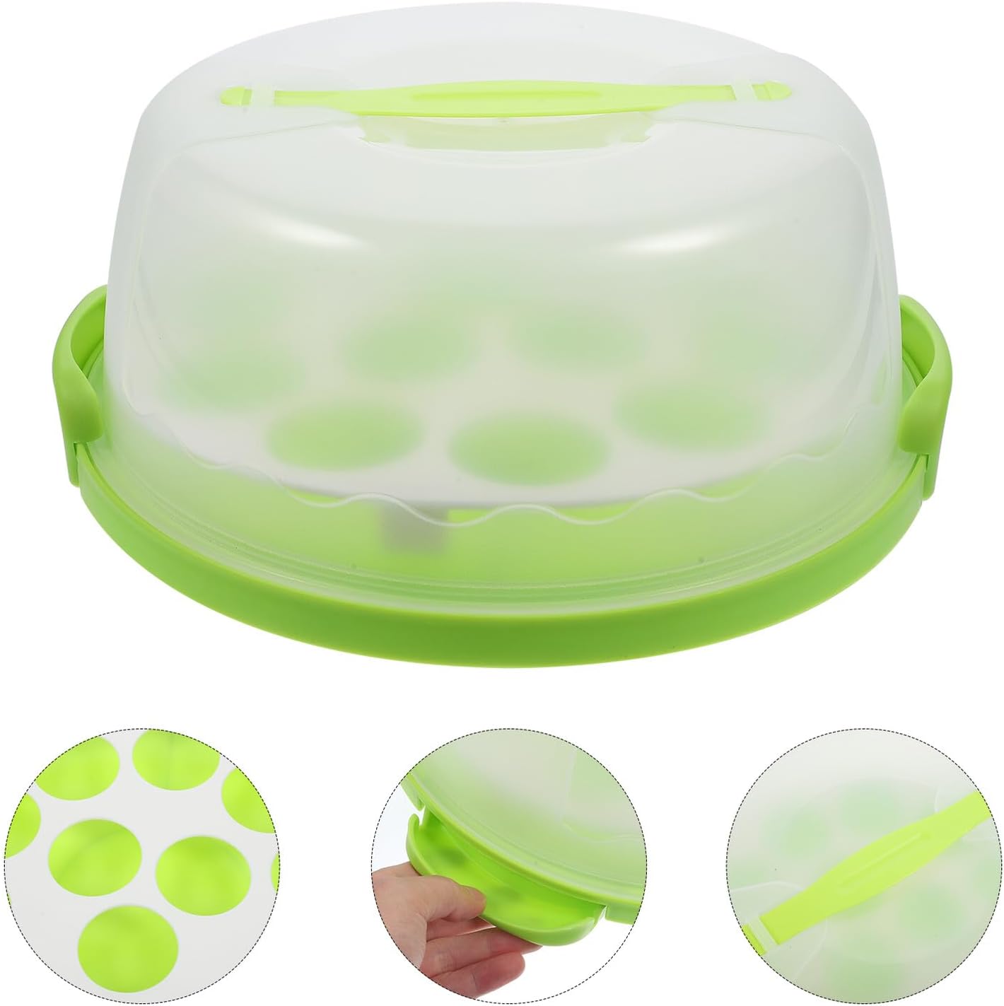 GANAZONO Party Cake Box Cake Carrier with Handle and Lid Reusable Green Plastic Portable Birthday Dessert Container for Baking and Outdoor Events