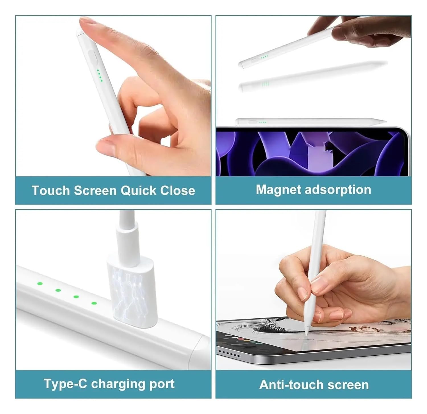 Lápiz óptico Capacitivo liviano, lápiz táctil con Carga USB-C for iPad de Apple, Toma de Notas y bocetos Diarios(Black)