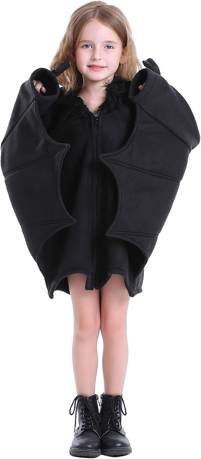 コウモリコスチューム 子供用 動物 コスプレ 女の子 ブラック キュート 快適 子供 ハロウィン 吸血鬼 ジッパードレス L