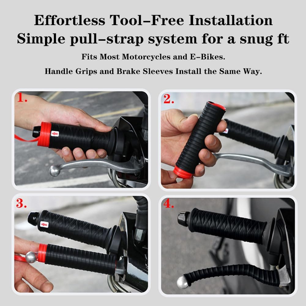 Universal Non-Slip Silicone Handlebar & Brake Lever Grip Covers, Ergonomic Wrap-Around Motorcycle Grips for Dirt Bike, E-Bike, Scooter, Mountain Bike (Red)