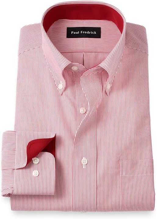 Paul Fredrick Men's Tailored Fit Non-Iron Cotton Stripe Dress Shirt