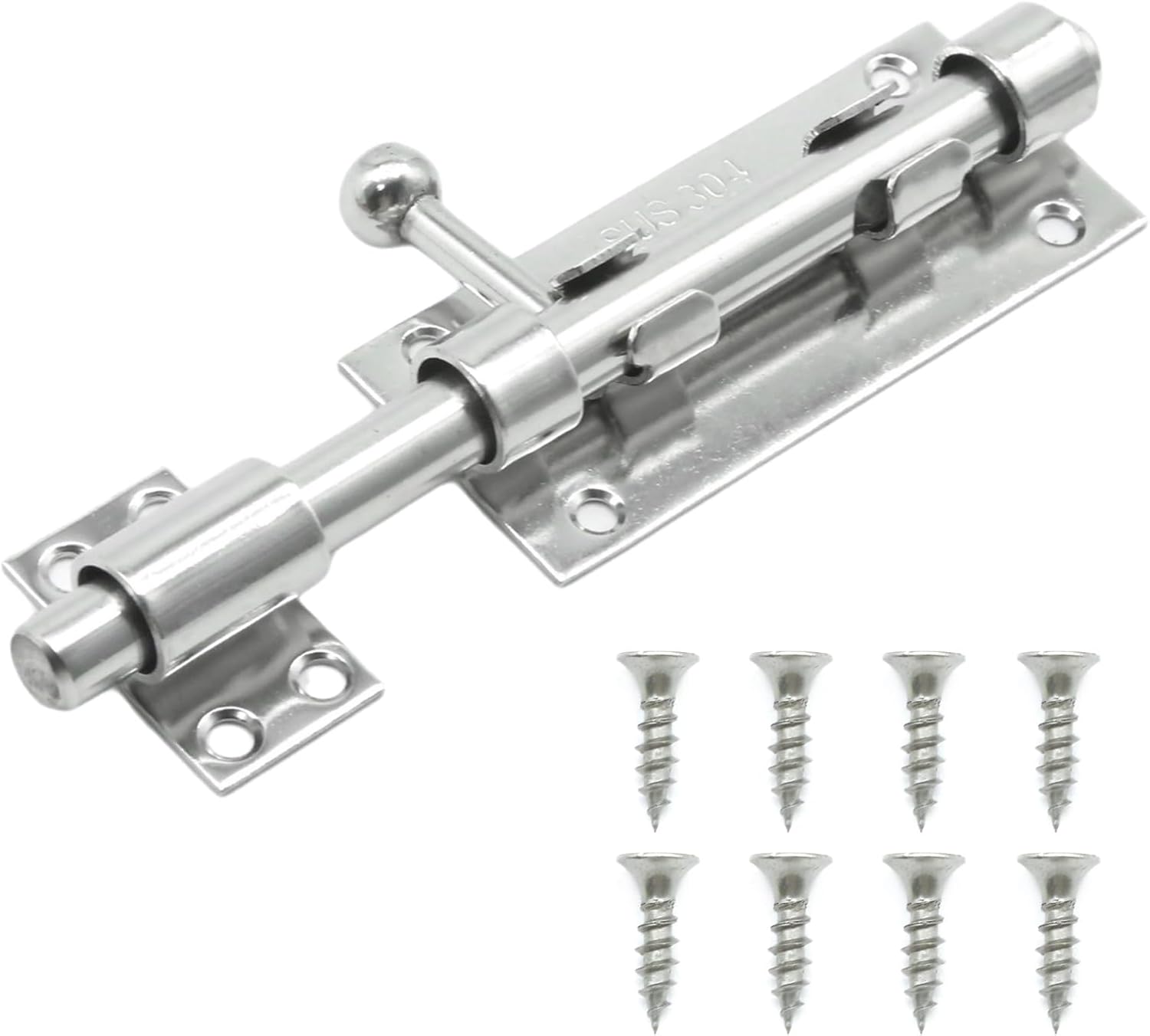 MDEOOSKY 6 Inch Black Slide Bolt Latch, 304 Stainless Steel Gate Latch, Corrosion Resistance Barrel Bolt Latch for a Variety of Doors Fix Large Clothes Trunks (Silver)