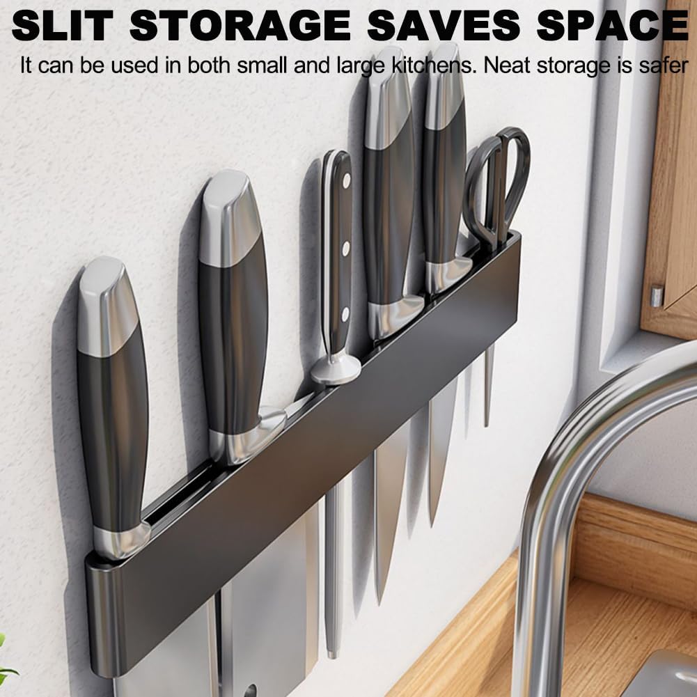 Stainless Steel Magnetic Knife Holder with Extra Strong Magnet Knife Holder Strips, No-Punch Easy Installation Magnetic Knife Holder for Heavy Knives, Gray,30cm