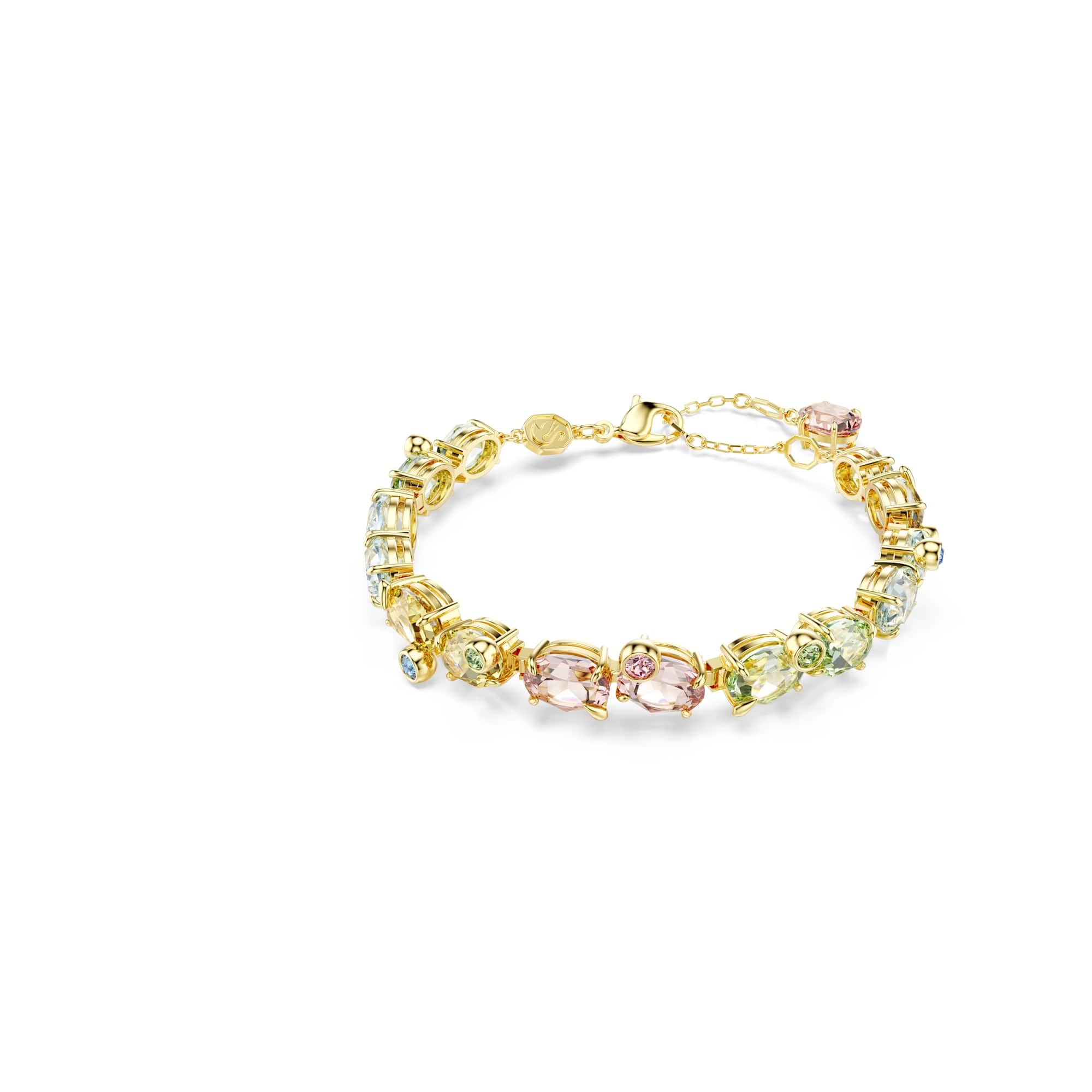 Swarovski Gema Bracciale Tennis, Gioiello Versatile con Cristalli Multicolore, Taglio Misto, Chiusura a Moschettone, Placcatura in Tonalità Oro, 15,5-20 cm, 0,8 x 0,9 cm