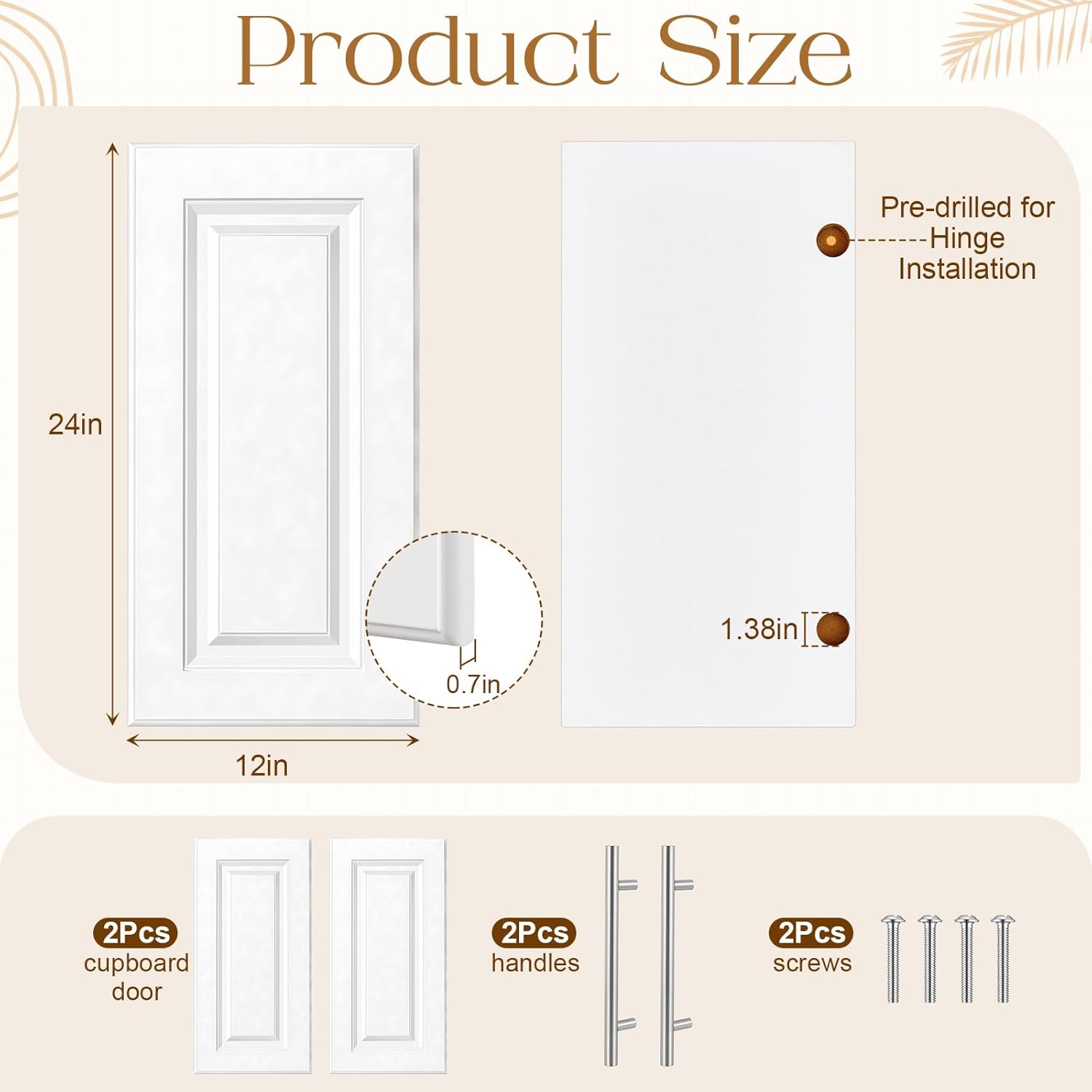 2 Pcs Built-in Cabinet Doors with Silver Handles 12 W x 24 H White Kitchen Cabinet Door Replacement for Kitchen, Living Room, Bedroom, Bathroom