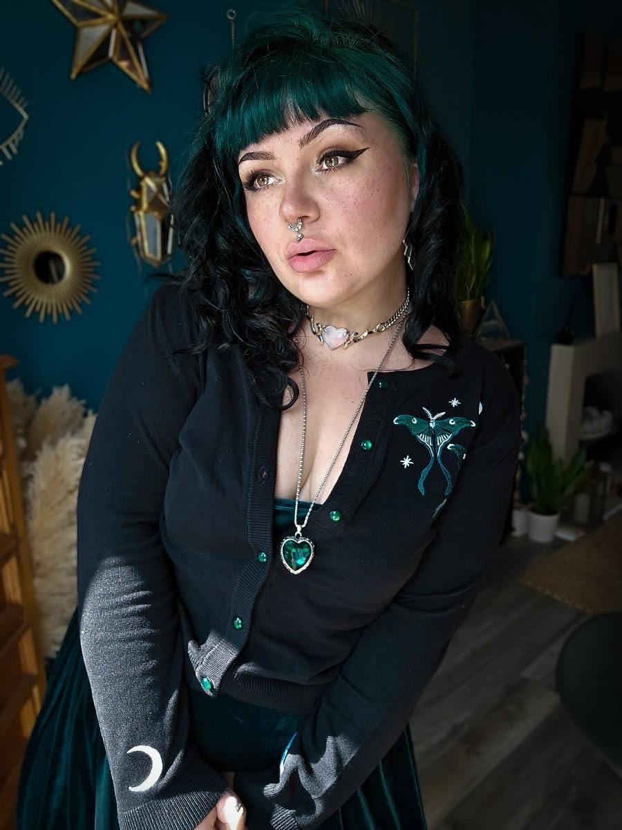 Ro Rox Luna Moth Cardigan - Goth Knitwear, Moon and Moth Embroidery, Long Sleeve - Image 4