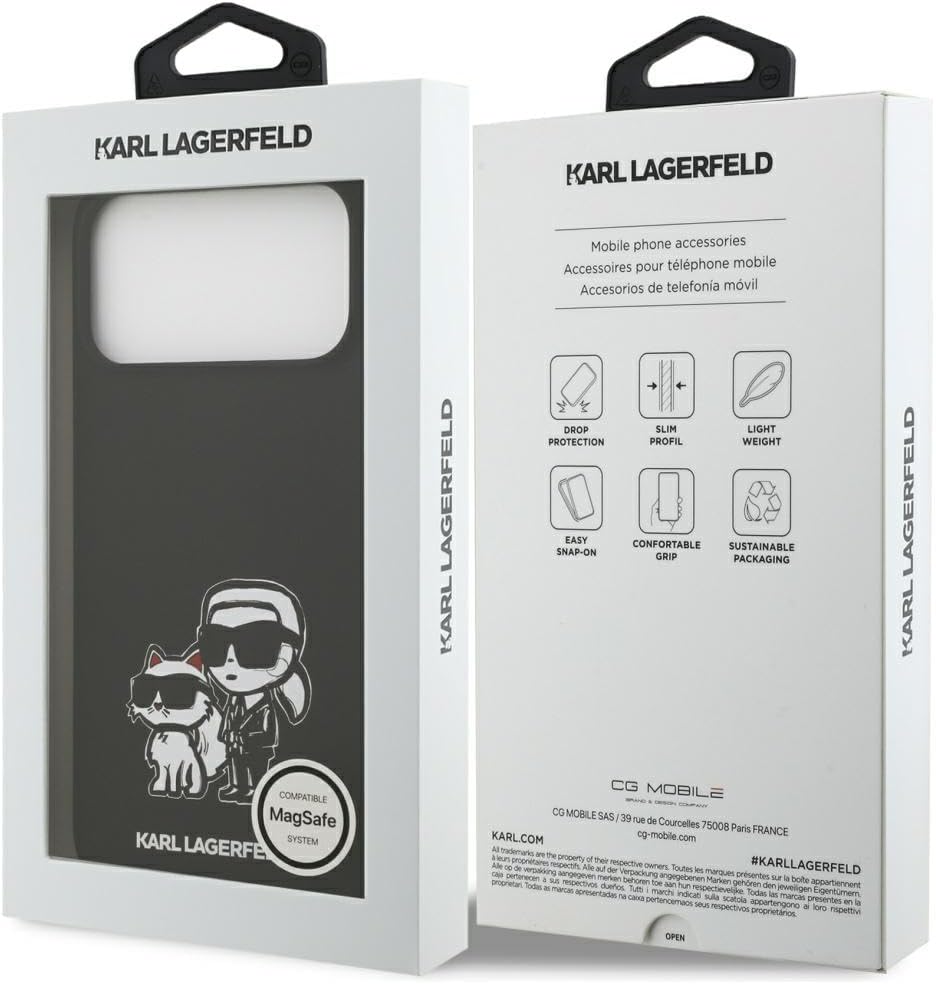 CG MOBILE Karl Lagerfeld Silicone Case with K&C Sketch and Logo Compatible with MagSafe Case for iPhone 17 Pro Max (Black)