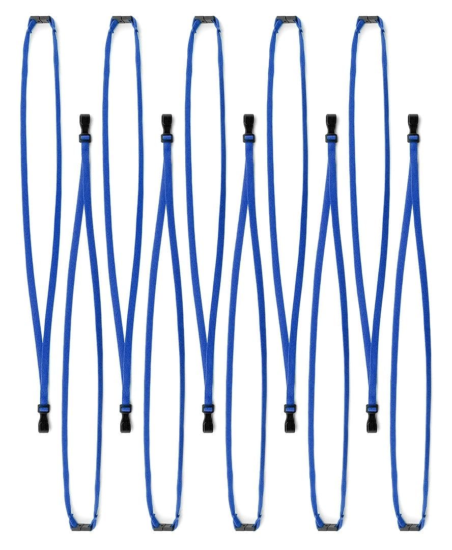 Pack of 50 Blue Breakaway Lanyards with Plastic J-Hook Clips Plain Coloured - By LanyardsTomorrow Neck Strap For Key Name Tag Badge Pass Card Holders Bulk Lanyard ID Supplies