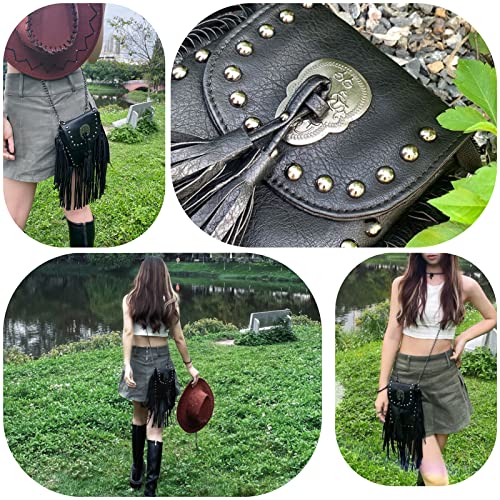 Y2K Punk Fringe Bag Novelty Tassel Gothic Western Crossbody Purse Women Sourpuss Shoulder Rockstar Halloween3