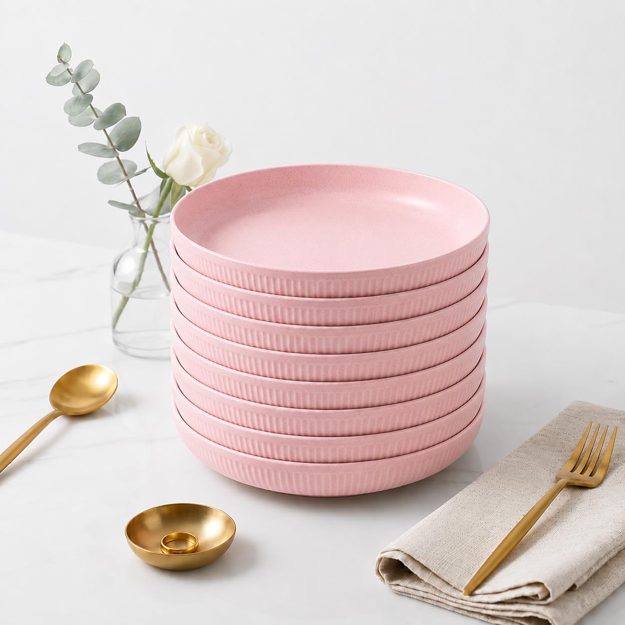Eco-Friendly Wheat Straw Plates Set of 8 Unbreakable Microwave Safe Dinnerware 9 Inch Flamingo Pink Bamboo Fiber for Kids Adults Camping & Everyday Use-image-23