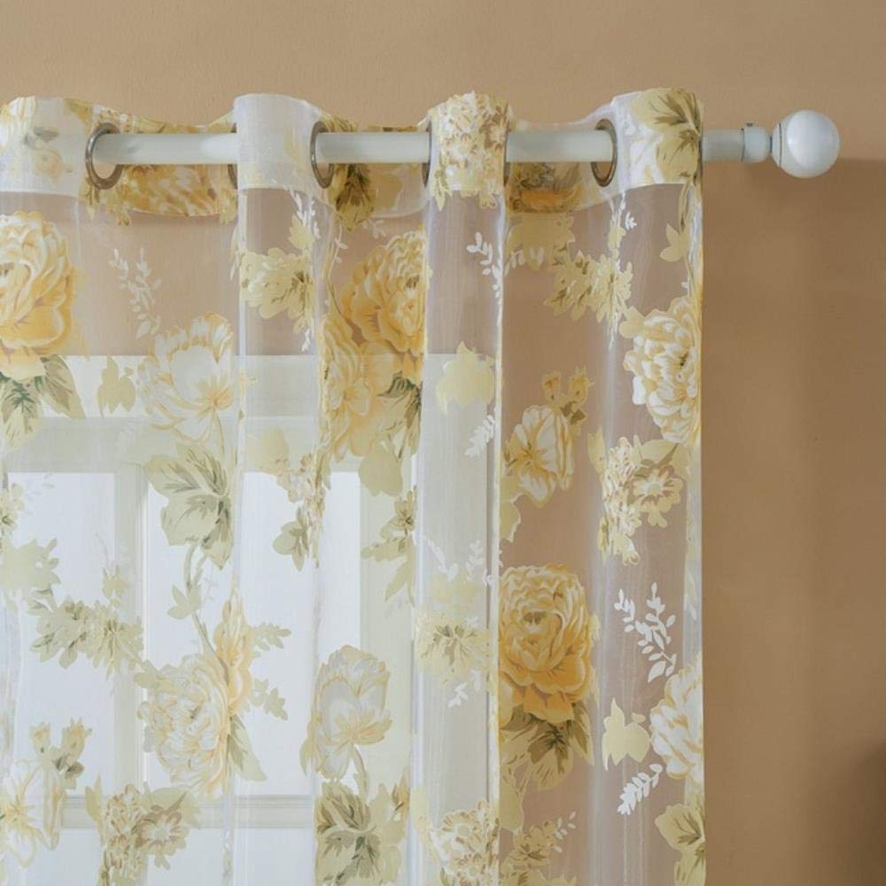 CTOBBModern Rose Floral Short Curtains Tulle for Window Voile Sheer Drape for Kitchen Bath room Panel home decor,rose,W80CM x H120CM