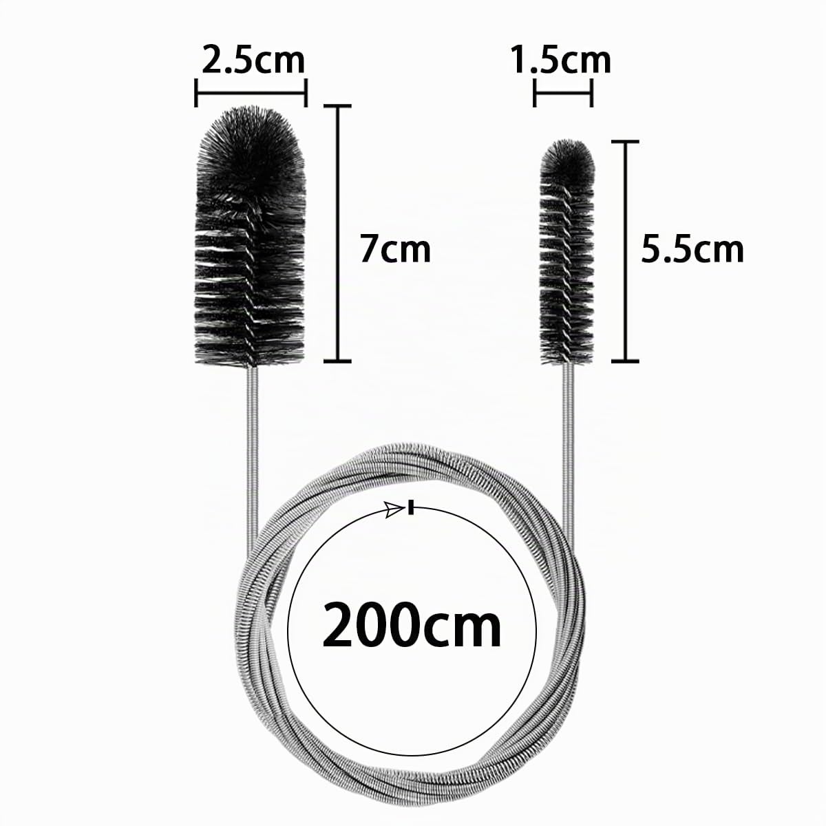 200cm Stura Tubi di Scarico Flessibili Pulisci Tubature Pulisci Tubi Scarico Spazzola Pulizia Scovolino Doppio per Cucine Vasche Bagno Servizi Igienici Fognature lavandino Nero