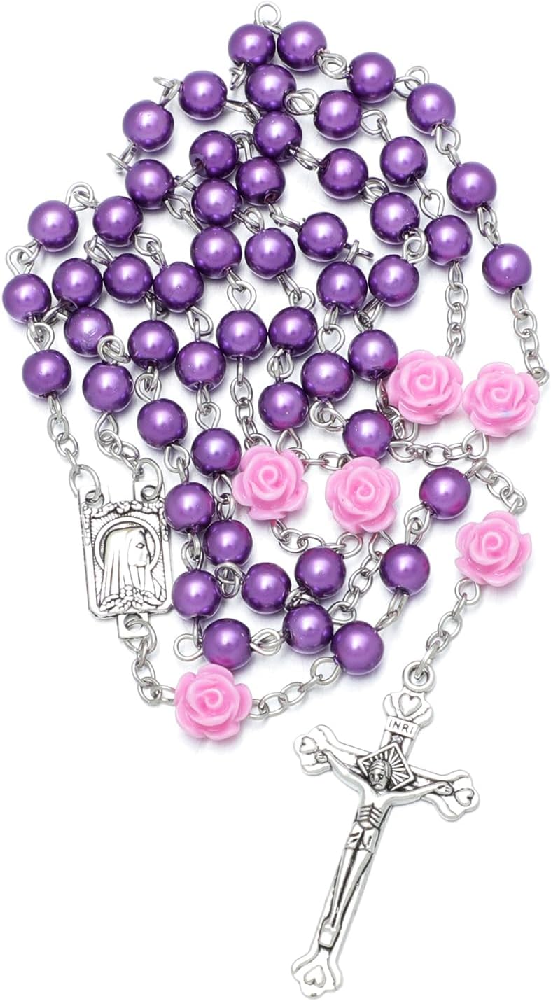 KOMI 12 Pcs Pearl Rosary Beads Catholic for Women Rosaries Catholic Bulk Set Pearl Beads Dozen Necklace First Communion Confirmation Christening Memorial Gifts for Guest