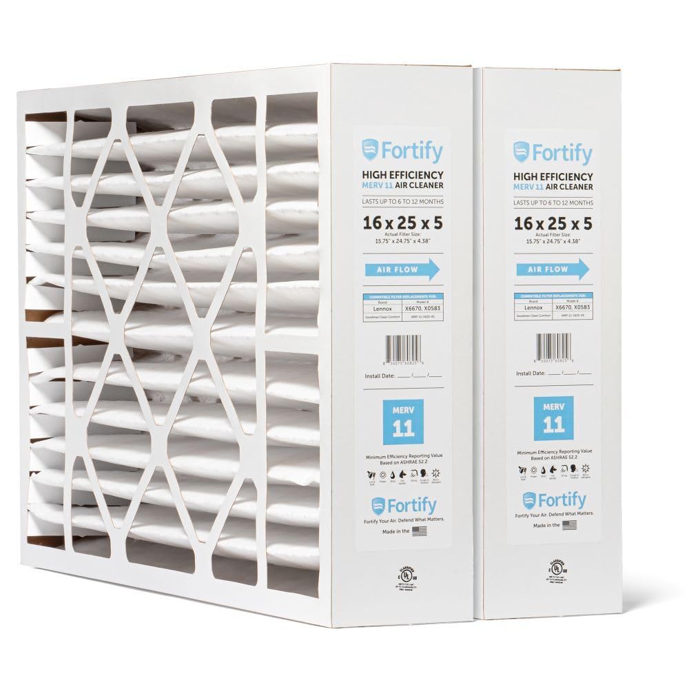 Fortify 16x25x5 MERV 11 Furnace Air Filter Fits Lennox. 2-Pack