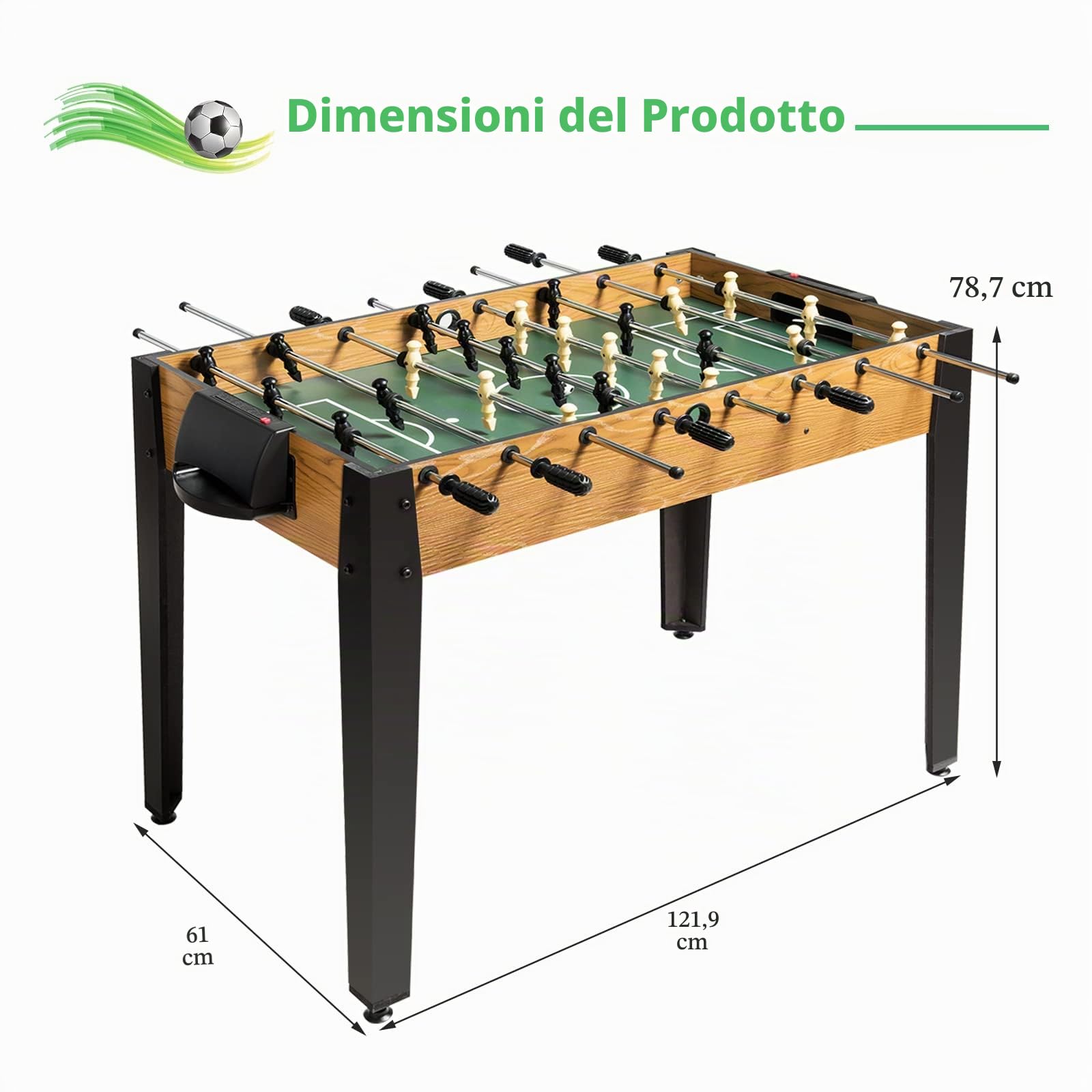 RELAX4LIFE Calcio Balilla da Tavolo da Adulti e Bambini, per Interno e Esterno con le 2 Palline, 121,9 x 60,9 x 78,7 cm (GRIGIO)