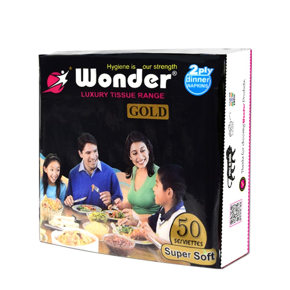 Wonder Gold Print Super soft 2 Ply Tissue Paper Napkins White Paper Napkins, 200 usable sheets. Pack of 4-image-33