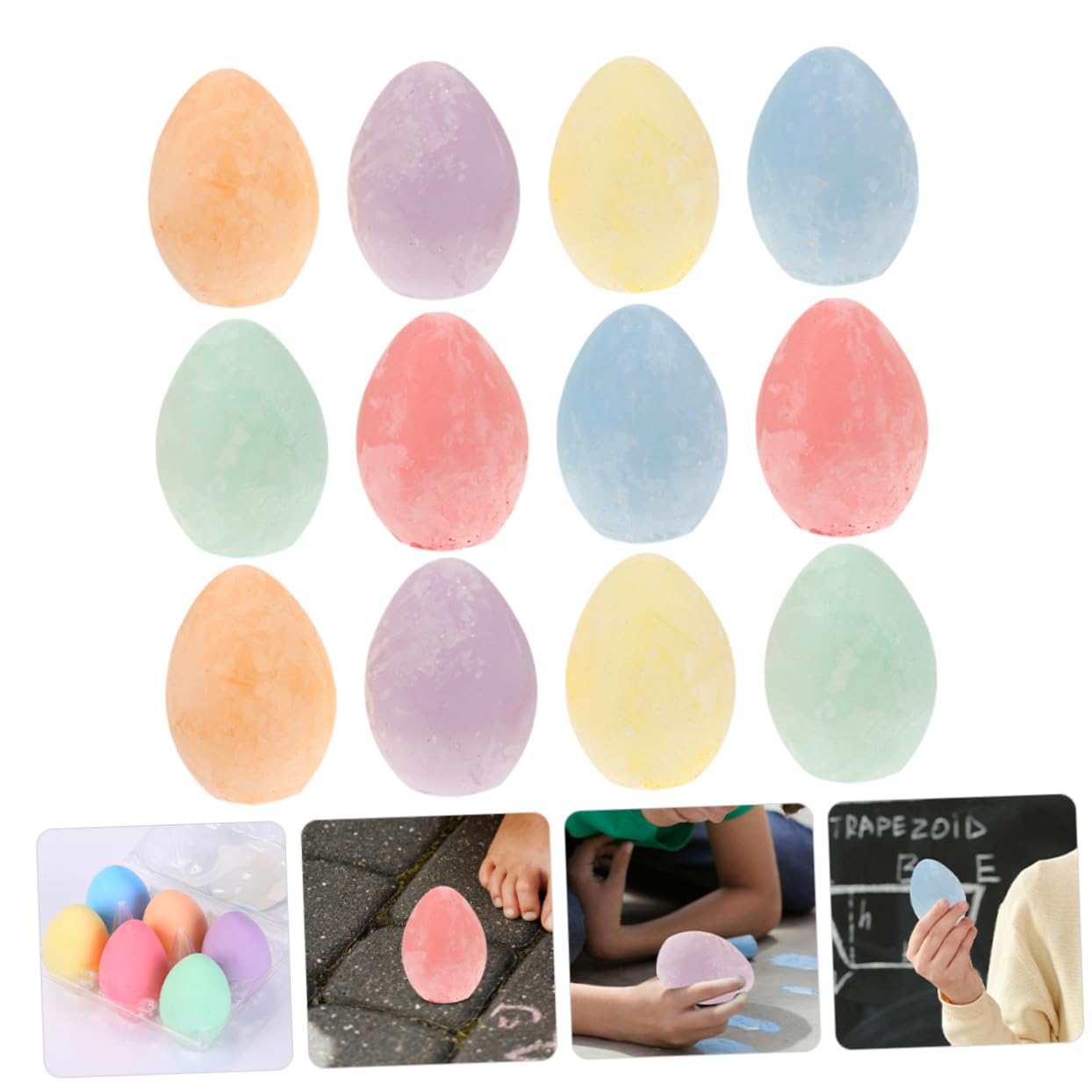 SUPVOX 12Pcs Washable Egg Shaped Chalk for Adults Dust Sidewalk Chalk for Creative Outdoor Art and Play