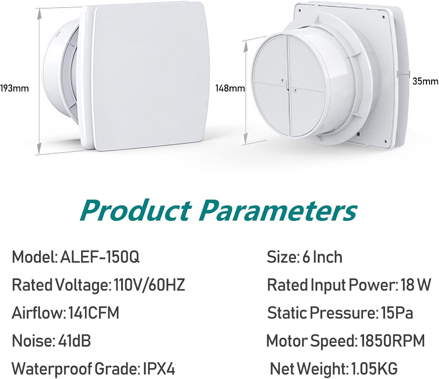 6" Indoor Fan Vent kit, Indoor Ventilation Fan and Dryer Vent Hose with 2 Screw Clamps and Wall Cover for HVAC Ventilation