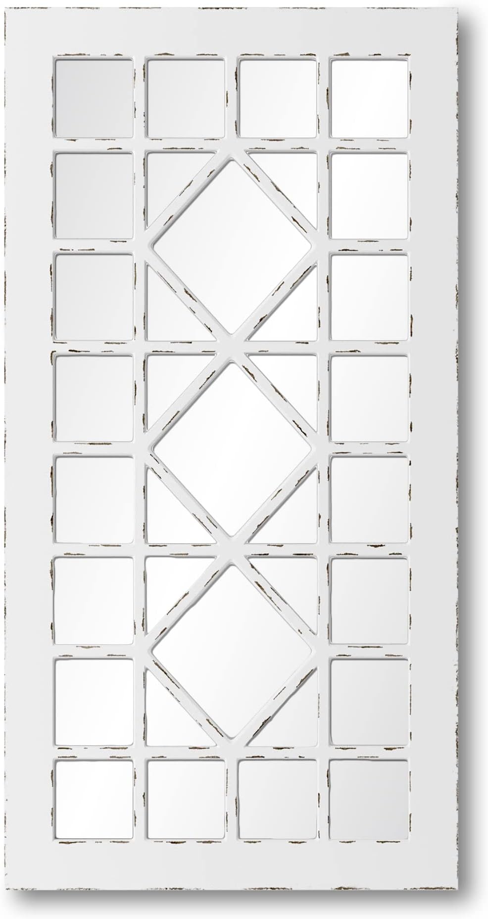 Barnyard Designs 54x24 Windowpane Wood Farmhouse Wall Mirror, Large Rustic Wooden Rectangle Window Pane Frame Vintage Decor, Entryway Hallway Mirror, Ivory