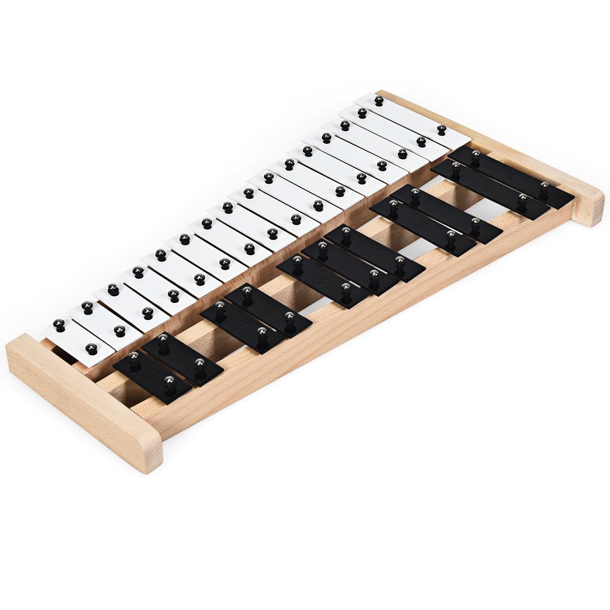 GYMAX Xilofono a Dimensioni Reali con 27 Barre di Alluminio, Strumento a Percussione con Base in Legno, 2 Bacchette in Gomma, 1 Borsa, per Bambini e Adulti