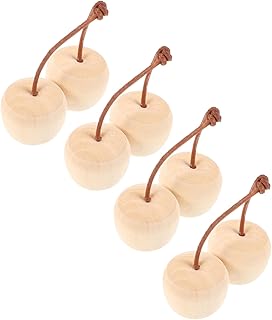 Kisangel 4Pcs DIY Unpainted Wooden Fruit Crafts Set Blank Apple and Cherry Decor for Paint Projects Garden Decorations
