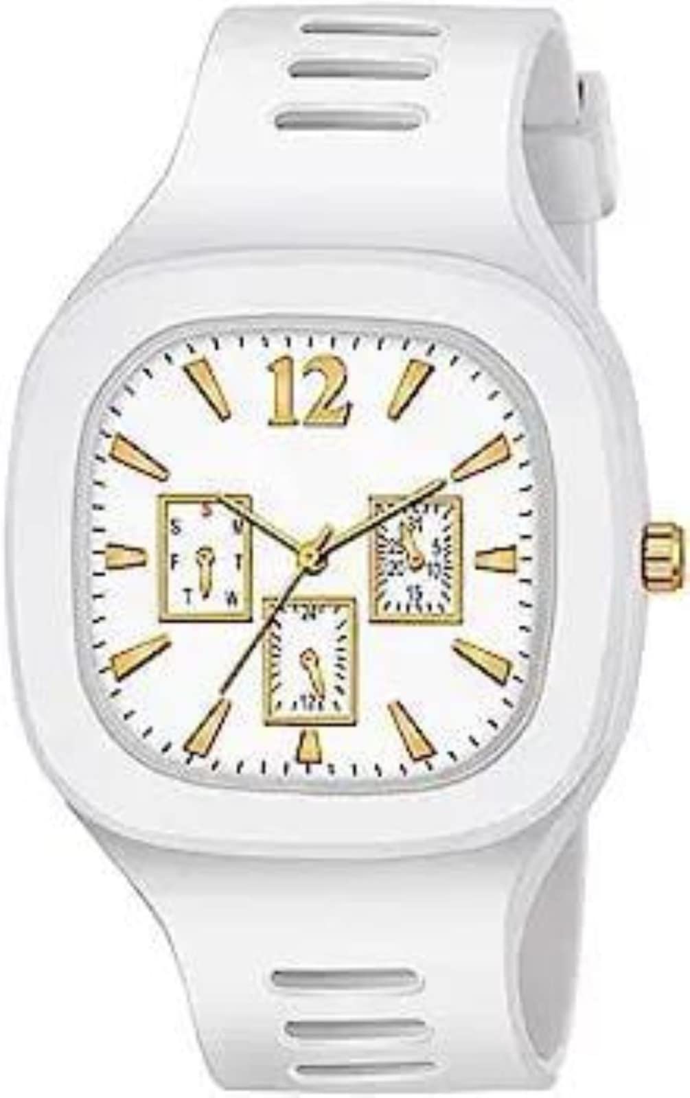 Square Chrono Stylish Latest White Dial & Rubber Strap Analog Watch for Men (B0C3H7ZLK1) Amazon Price History, Amazon Price Tracker