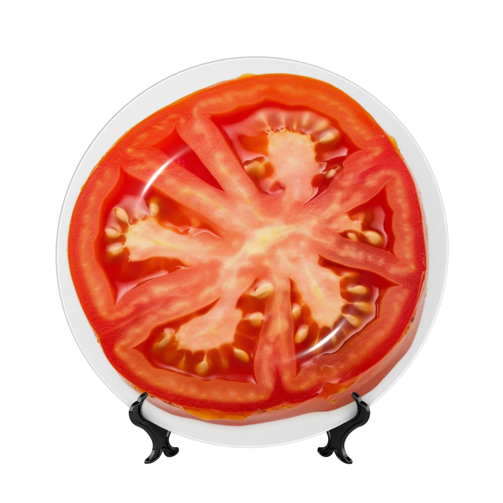 Assiette tomate en porcelaine 25cm avec support déco