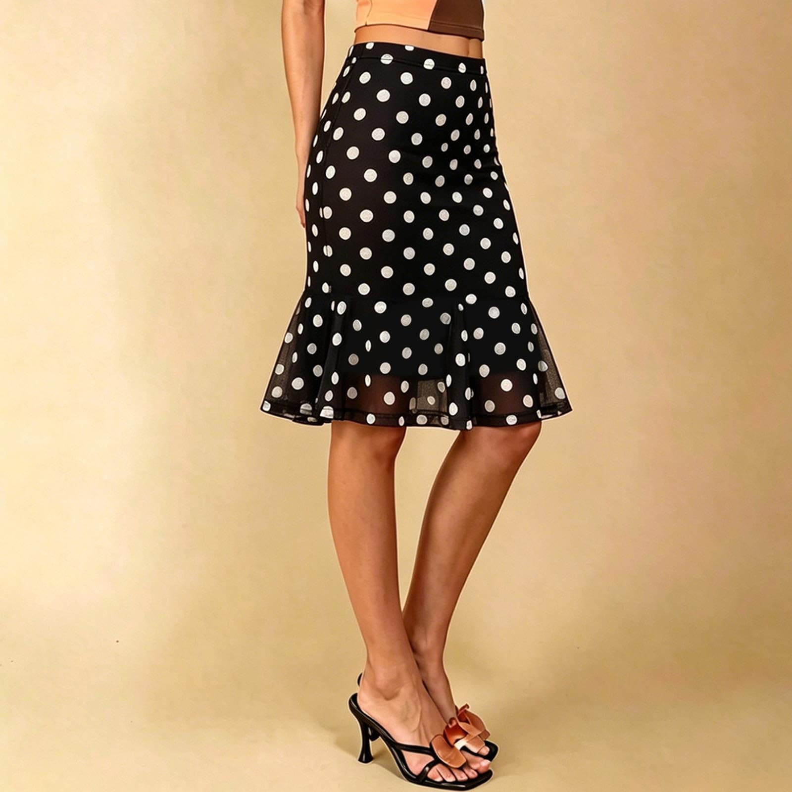 Gonne Midi A Trapezio,Gonna Da Donna A Coda Di Pesce A Pois,Orlo Volant | Tulle, Viaggi E Vacanze, Vacanze Al Mare, Estate(Schwarz,M)