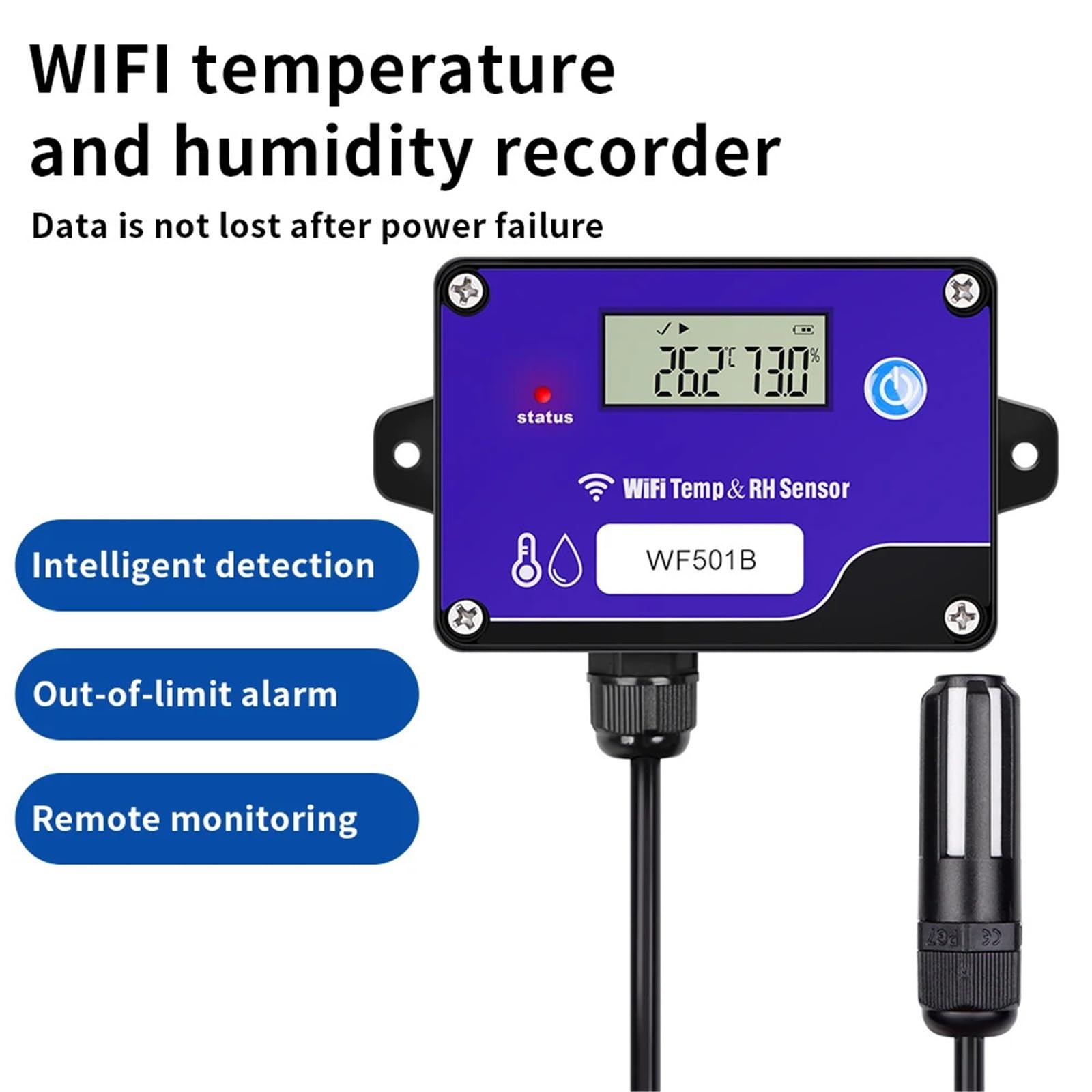 Sensor WiFi de temperatura y humedad, pantalla LCD, alarma zumbadora de exceso de límite, función de transmisión WiFi for almacén de invernadero