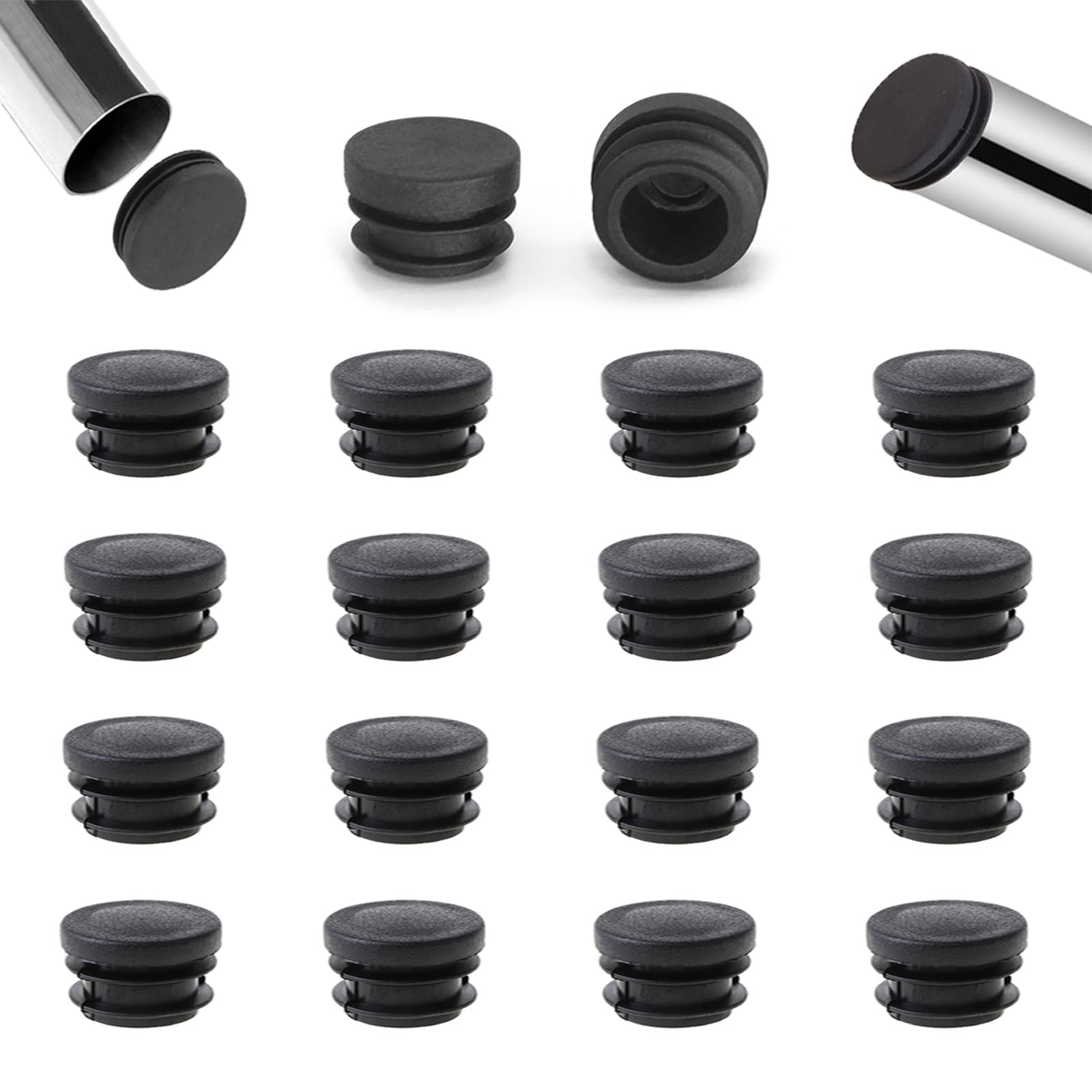 Zaky Various Sizes Round Plastic Plugs, Black Round Pipe Inserts, Pipe End Cap Plugs for Metal Pipe, Chairs, Sofas, Tables, Shelves, Pack of 30 (25 mm)